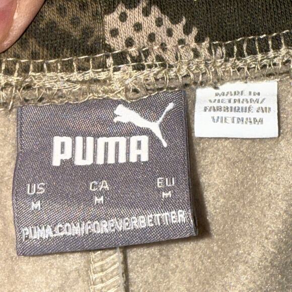 Puma Big Logo Fleece Camo 11" Shorts Drawstring Pockets Green Mens Size Medium - Picture 5 of 9